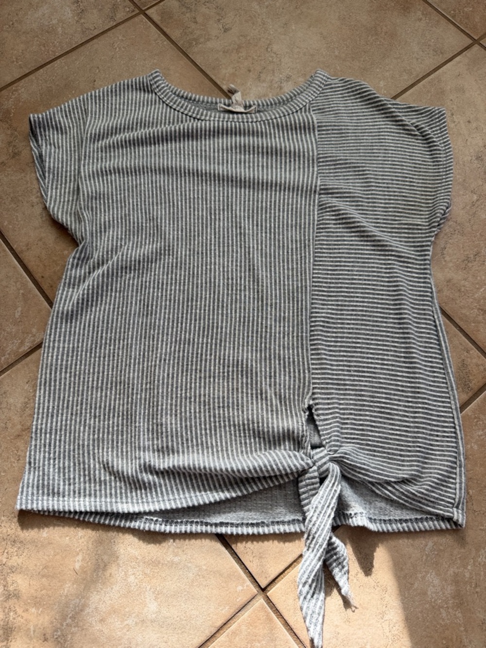 Caution To The Wind Gray and White Striped Tie-Front Crop Top